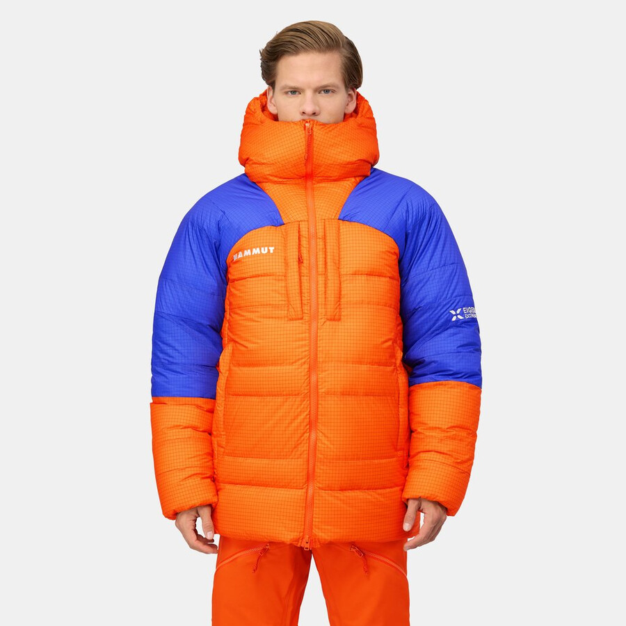 eiger nordwand pro daunenparka mit kapuze für herren farbe orange-eiger blau