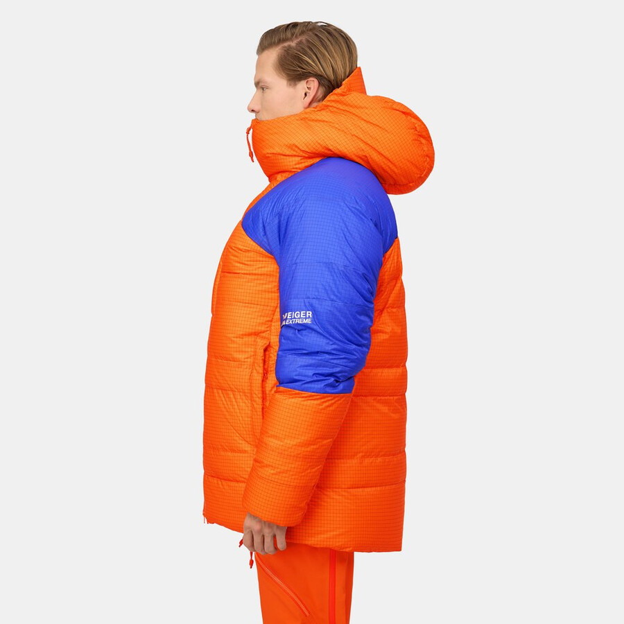 eiger nordwand pro daunenparka mit kapuze für herren farbe orange-eiger blau