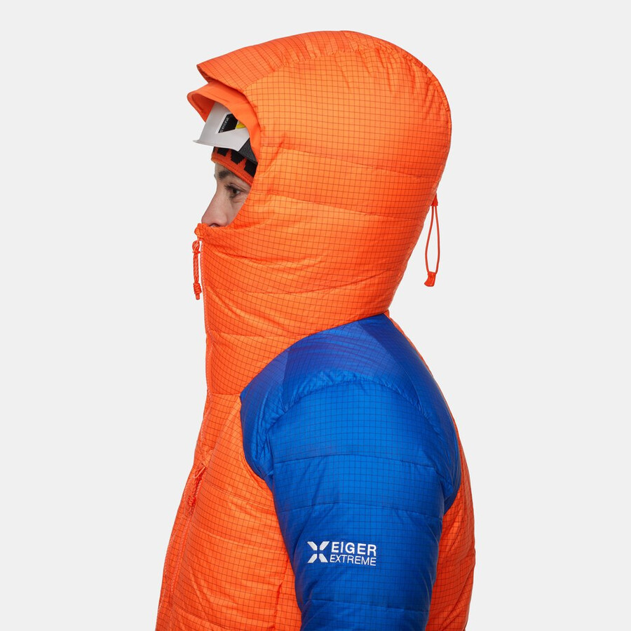 eiger nordwand advanced daunenjacke mit kapuze für damen farbe orange-eiger blau