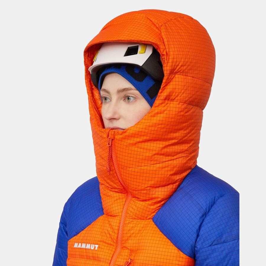 eiger nordwand advanced daunenjacke mit kapuze für damen farbe orange-eiger blau