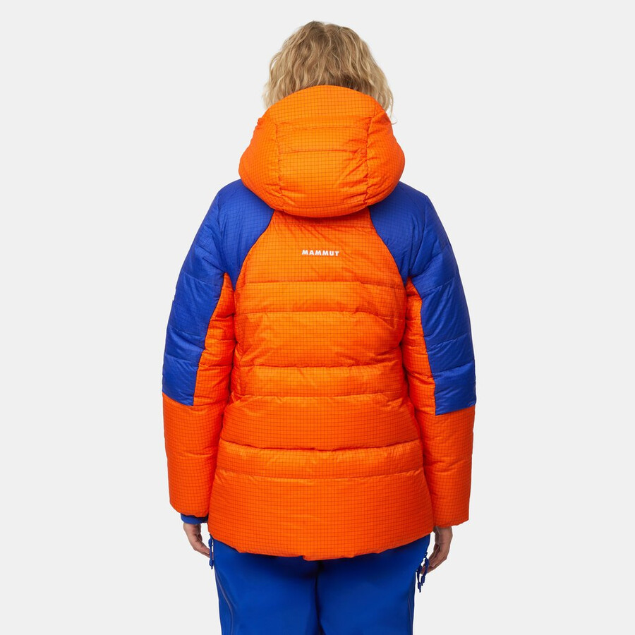 eiger nordwand advanced daunenjacke mit kapuze für damen farbe orange-eiger blau