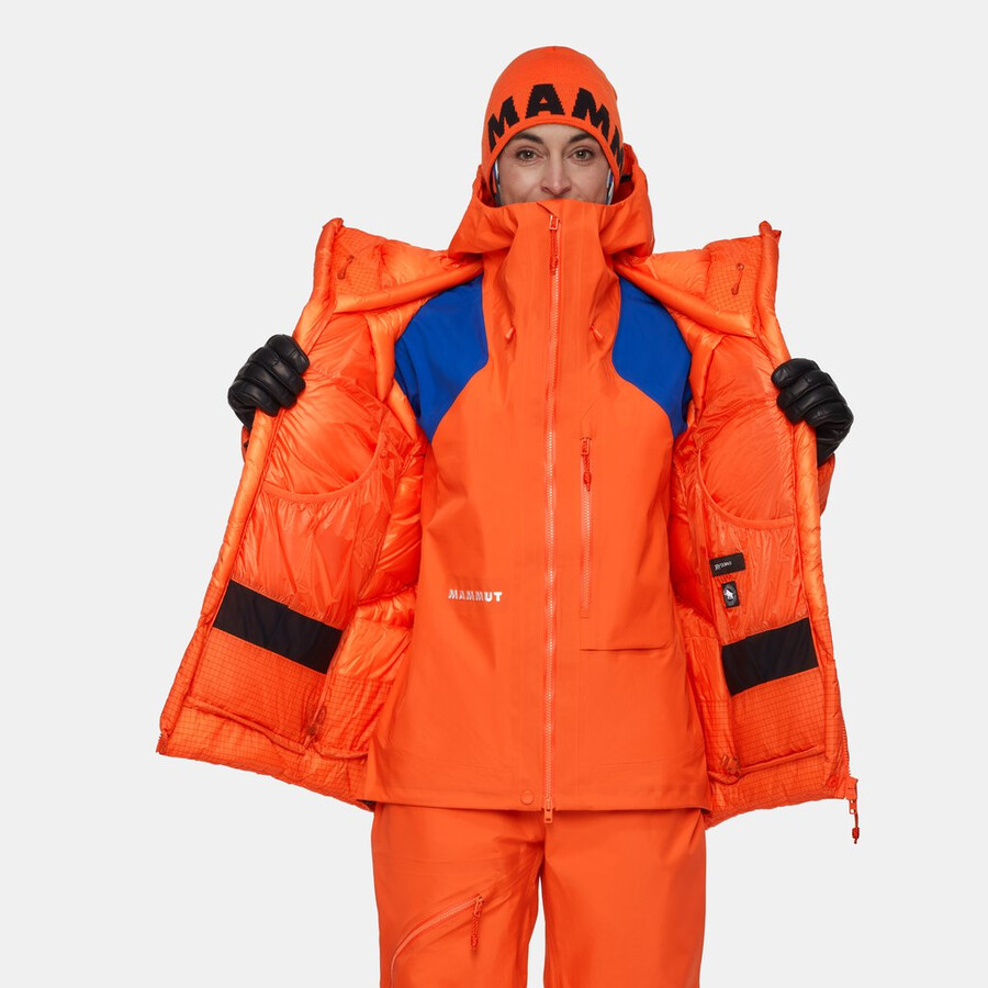 eiger nordwand advanced daunenjacke mit kapuze für damen farbe orange-eiger blau