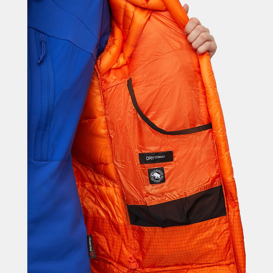 eiger nordwand advanced daunenjacke mit kapuze für damen farbe orange-eiger blau