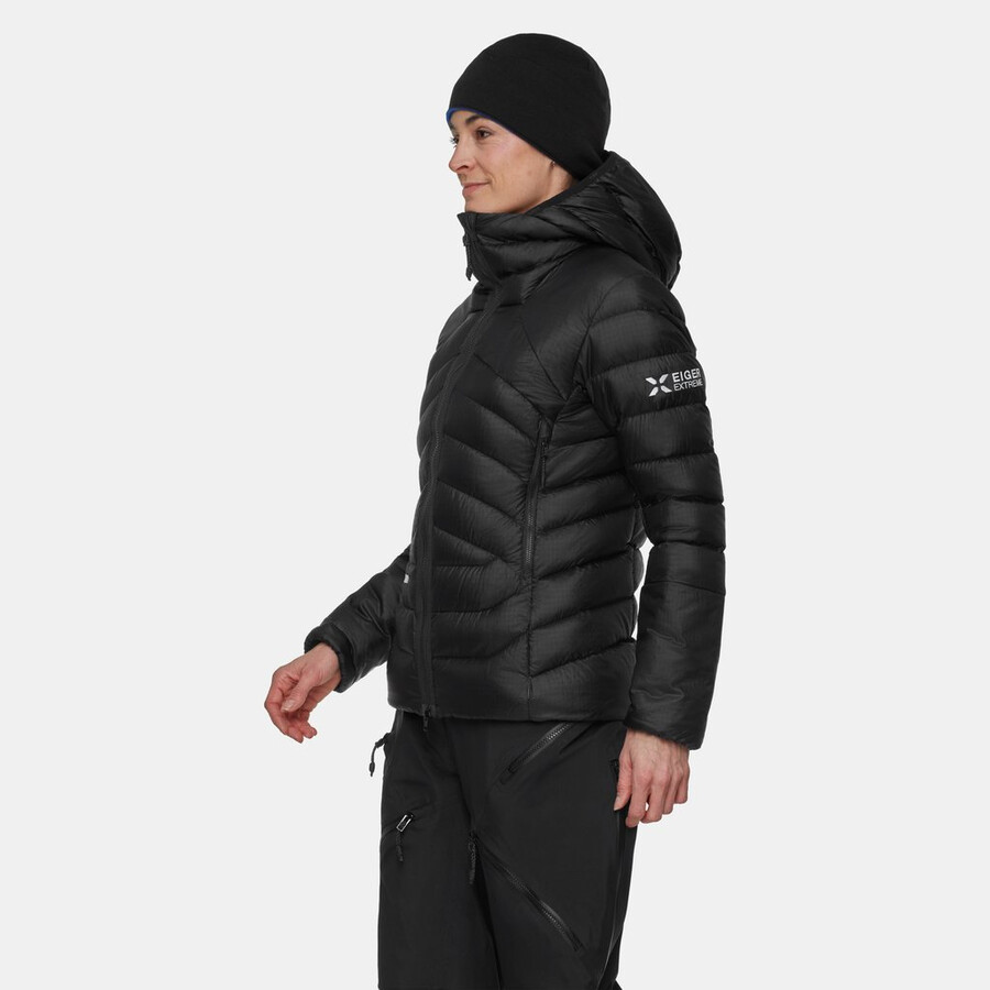 eiger nordwand light down in kapuzenjacke damen schwarz